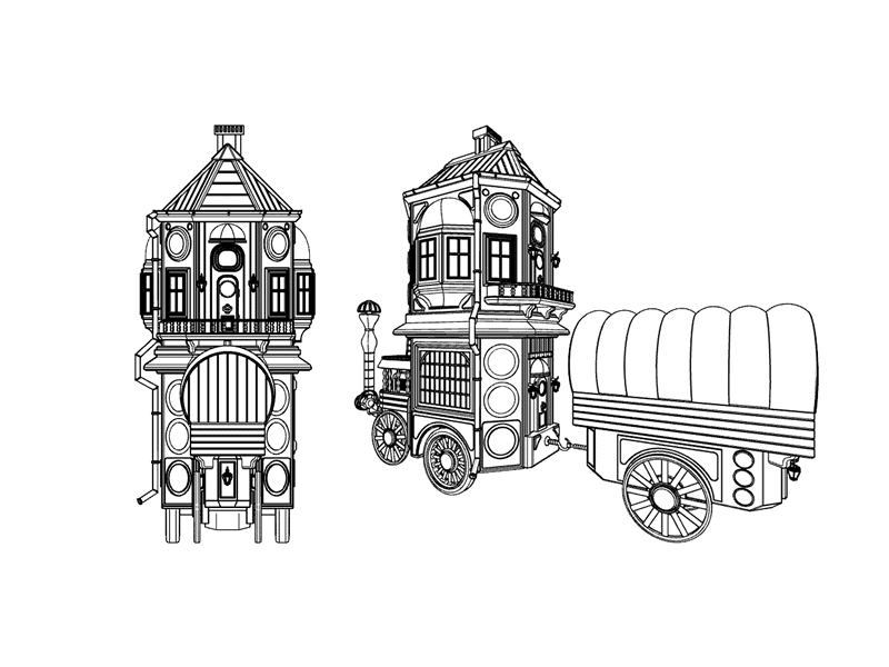 Steampunk House On Wheels (2) 3d design fantasy gif illustration imaginary steampunk technology toy victorian
