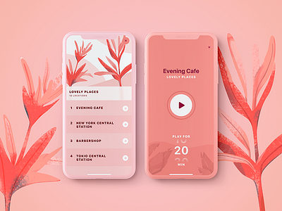 PureMind | Sounds app feeling illustrations ios iphonex meditation music sound ui ux