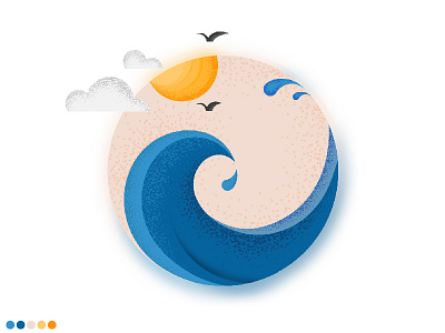 Beach. birds circle clouds illustration illustrator light sky sun vector water waves