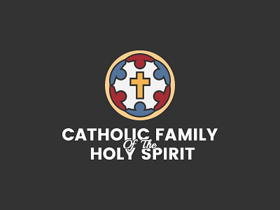 Catholic Family of the Holy Spirit blue catholic church circle icon logo red typography yellow