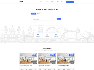 Findr clean directory listing minimal real estate right sell rights ui ux