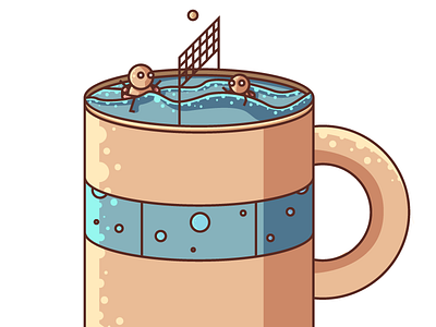Muggy Resort Illustration coffee illustration mug pool resort scene swimming swimmingpool vector vibrant weird