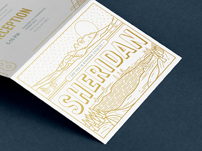 Travel Inspired Postcard geometric gold foil illustration line mountains wyoming