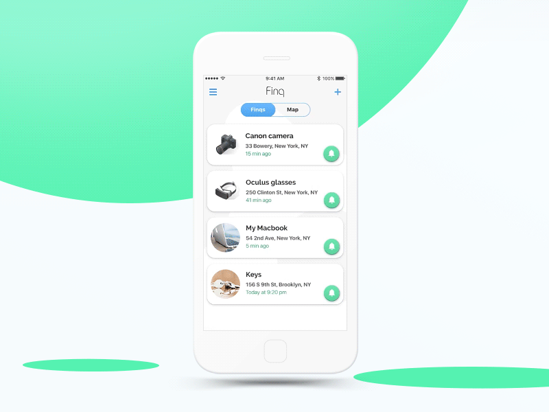 App design for bluetooth tracker app clear design elegant gif interaction ios main screen safety tracker ui ux