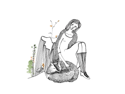 winter in forest dream forest fox gel girl ink pen plants repose sleep winter