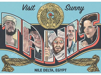 Visit Sunny Tanis! design gallery 1988 illustration indiana jones postcard raiders of the lost ark