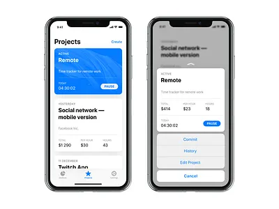 Remote app cards ios iphone x projects remote time tracker