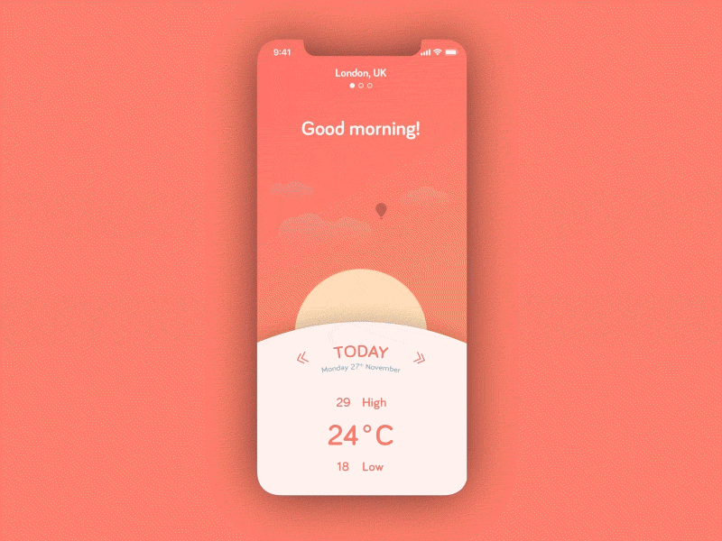 Weather App UI animation design experience gif interface ios iphone x minimal ui weather