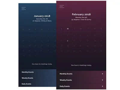 Calendar App app design gradient month ui ux