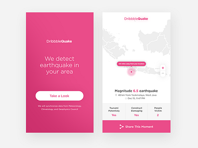 Dribbble Quake alert analytic android app earthquake ios magnitude map pink prototype ui ux