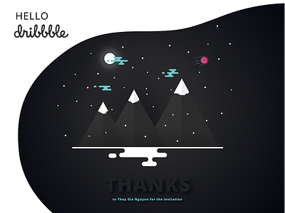 Hello Dribbble - my first shot hello dribbble illustration illustratior mountains shooting star winter