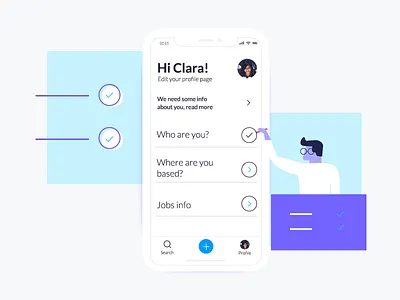 Profile account settings app blue flat iphone x mobile profile responsive ui ux web app