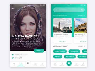 Profile and Events Screen app design events ios mobile mobile screen profile ui ux