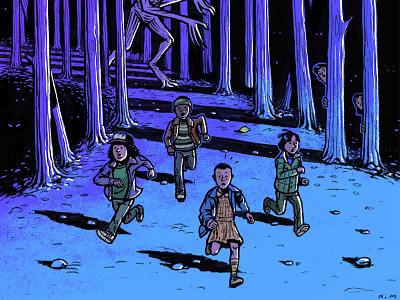 #mylifeillustrations: Stranger Things dream dark forest night running stranger things