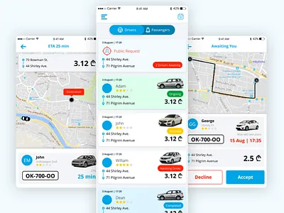 Car Pooling App car car pooling car sharing drive driver map transport travel ui