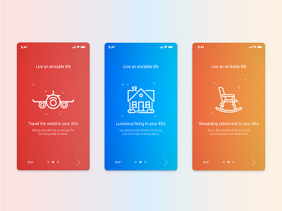 Mitraz App Onboarding app. finance chair gradients house onboarding plane ux