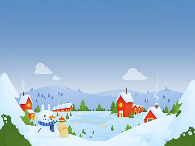 Bunny Christmas Town bunnies christmas forest holidays ice skating illustrations landscape snow snowman town village