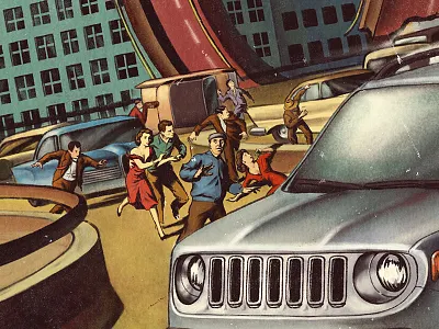 Escape From The Metropol horror horror movie illustration jeep poster retro vintage