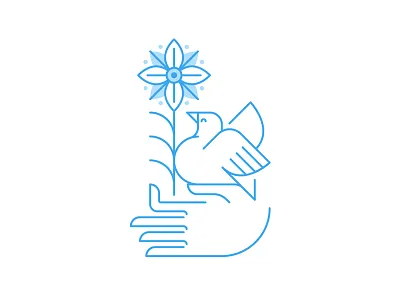 Bird didn't fly... bird flower hand icon illustration midcentury