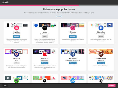 Follow some popular teams hovercard onboarding teams