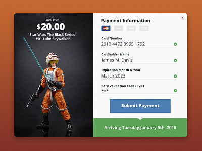 Daily UI #002 - Star Wars Checkout action figure card credit card dailyui force luke modal payment shopping star wars ui ux