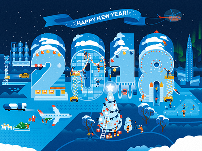 New Year Postcard 2018 christmas flat illustration new year night postcard winter