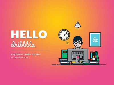 Hello Dribbble design dribbble debut dribbble first shot dribbble invitation graphicdesign hello dribbble illustrator invite thanks thankyou