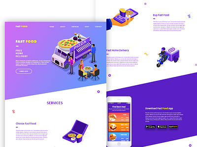 Fast Food design eating fast food illustration landing page people pizza shop web