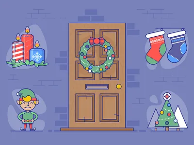 Happy Xmas!! candles celebrate christmas door elf gifts socks tree xmas