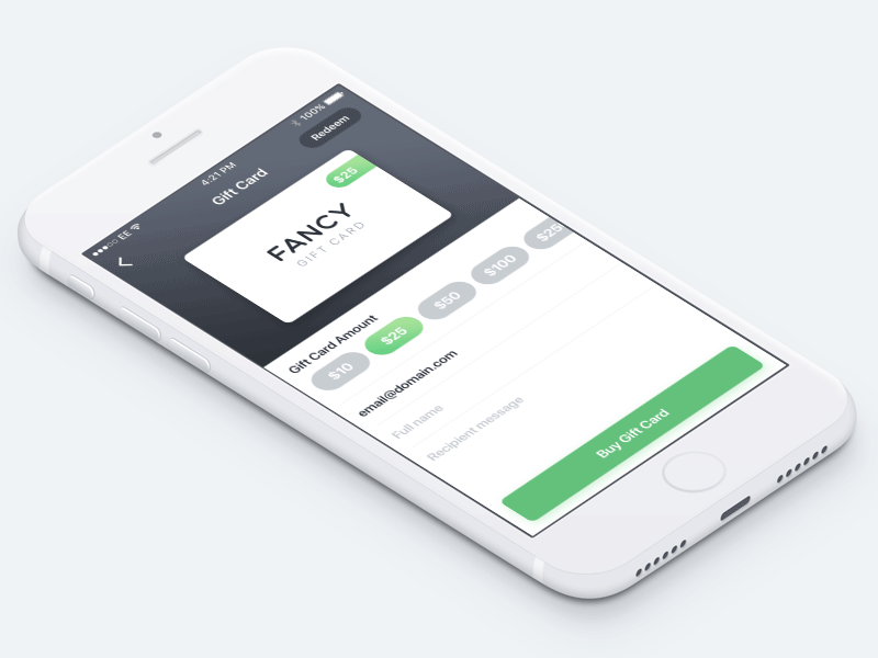Redeem Gift Code Animation animation design gift card interaction ios iphone ui