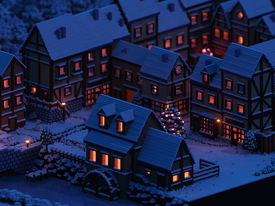 Let it snow! 3d isometric lowpoly magicavoxel snow village voxel voxel art