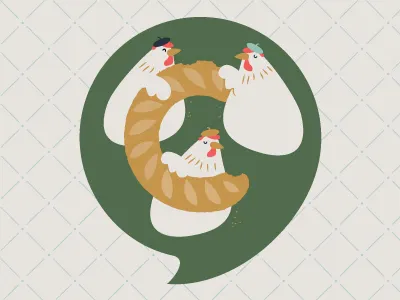 Three French Hens baguette chicken christmas design french hens gold green hen holidays illustration logo system twelve days