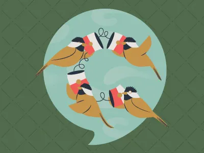 Four Calling Birds bird birds calling birds chickadee christmas holidays illustration soup can telephone