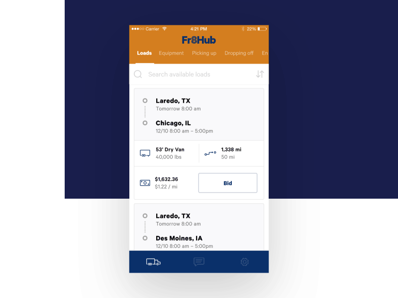 Fr8Hub Mobile Application - Content Loading animation design layout load mobile motion typography ui ux