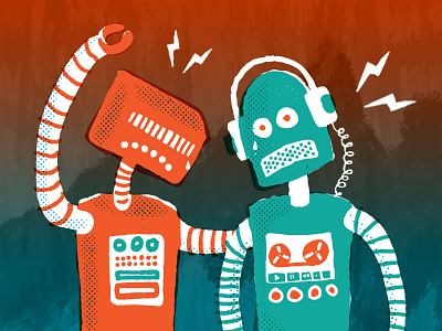 Sad Robots blue character design colorado illustration karabiner studios red robots vector