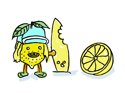 Lemon Surfer beach california flip flops lemon sunshine surfboard surfer vector hero brushes