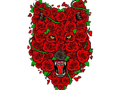 wolf roses flowers illustration illustrator jeffroseking roses vector vectorial wolf