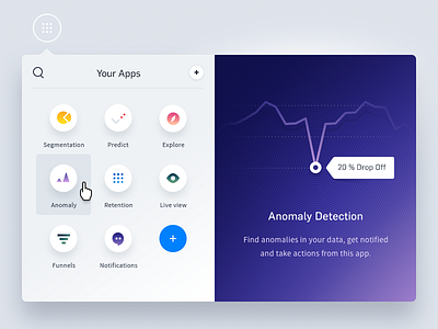 Mixpanel Apps Dashboard dashboard data desktop dialog exploration flyout gradients mixpanel