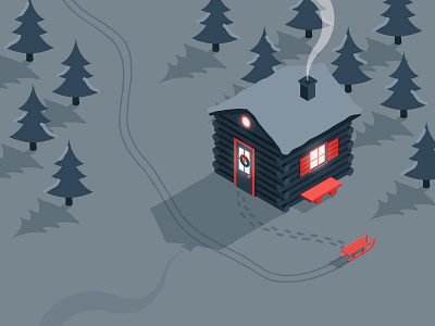 Christmas Chalet chalet christmas illustration isometric lights mountain night snow tree vector xmas