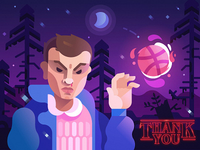 Hello, Dribbble! debut dribbble eleven forest girl hello invite magic moon stranger things thanks