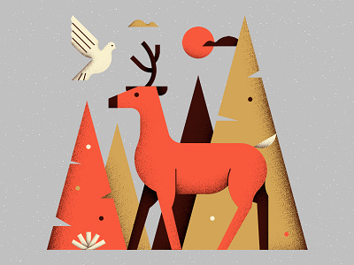 Deer & Dove card christmas deer dove holidays illustration trees vector