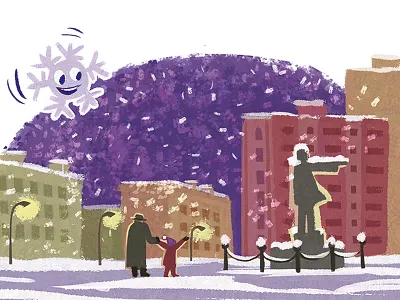 Let it snow! childish city evening holiday illustration night snow snowflake weather