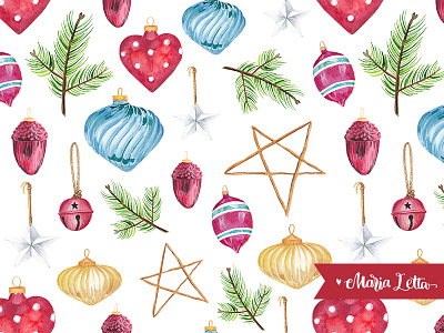 Christmas christmas decoration doodle heart marialetta pattern seamless star surface design tree watercolor wrapping
