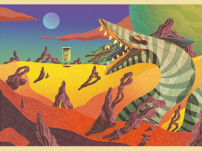 Sandworm - postcard art show beetlejuice gallery 1988 planet postcard correspondence show sandworm titan