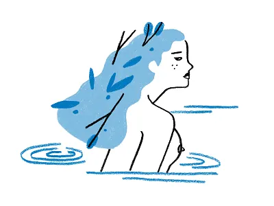 Tender Zine: Marsh Woman blue figure illustration ladies lady leaf monochromatic people plants water woman women