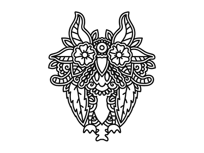 leafy owl drawing flowers leaf foliage handdrawn owl symmetry