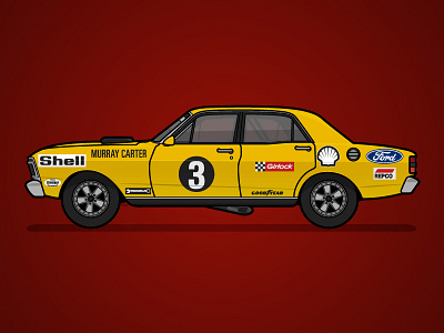 1973 - Shell - XY Falcon australia black falcon ford historic illustration livery poster xy falcon yellow