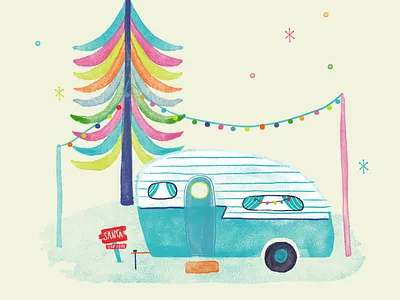 Santa stop here camper camper van illustration