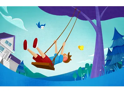 Swing bird character illustration style frame swing