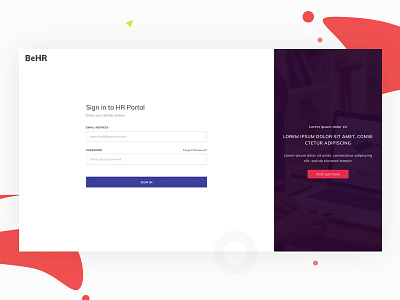 Login Scren for BeHR hr portal landing page login screen